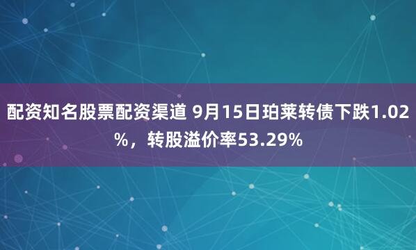 配资知名股票配资渠道 9月15日珀莱转债下跌1.02%，转股溢价率53.29%
